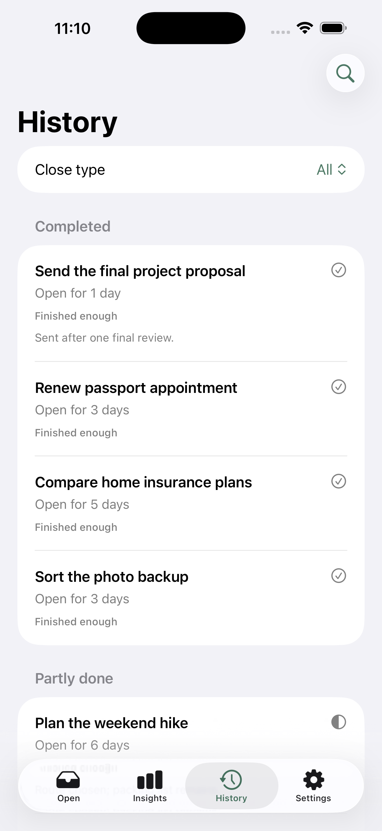 Closure history grouped by honest ending type