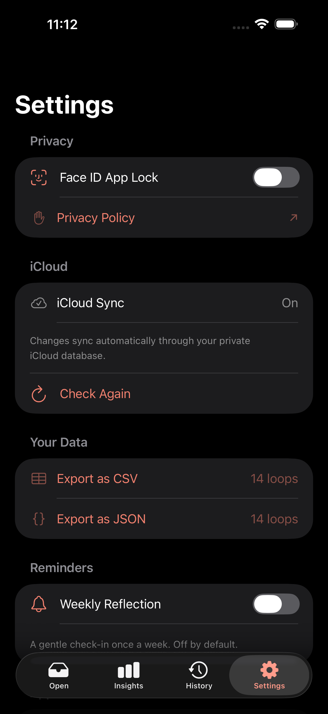Lifetime Pro settings in dark mode with coral accent
